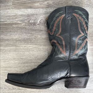 Sonora Double H Men’s Black Leather Western Cowboy Boots Embroidered Sz 11.5